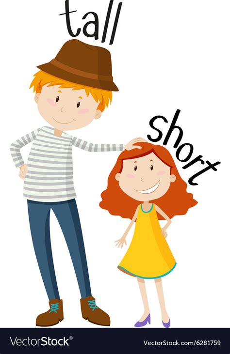 Collect, curate and comment on your files. Opposite adjectives tall and short Royalty Free Vector Image