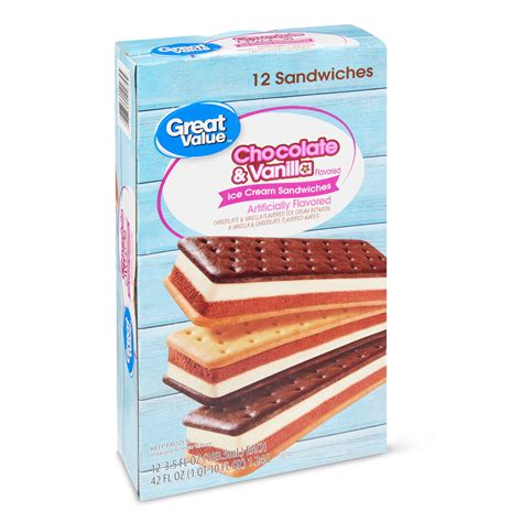 Great Value Chocolate And Vanilla Ice Cream Sandwiches 42 Oz 12 Count