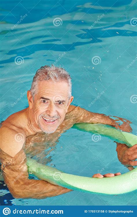 Senior Man Doing Aqua Fitness Stock Photo Image Of Bath Beach