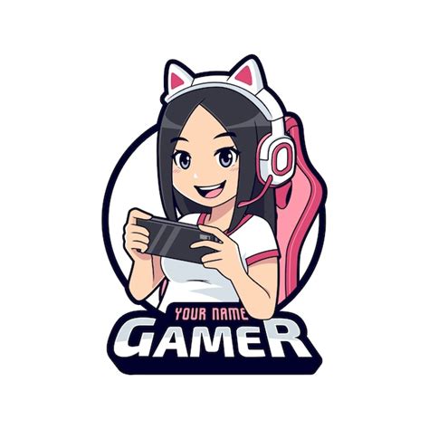 Premium Vector Cute Gamer Character Mascot Logo Gamer Girl Cartoon