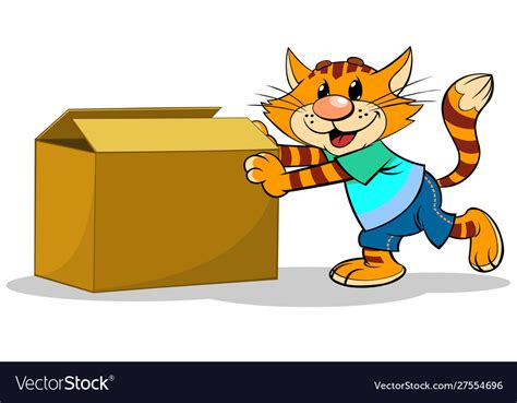 Cartoon Cat Pushing A Box Royalty Free Vector Image
