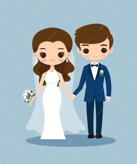 Premium Vector Cute Bride And Groom Cartoon On Wedding Invitation Card