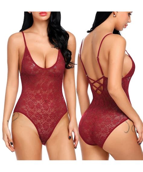 women teddy lingerie scoop neckline lace up back lace bodysuit wine red cv188ttmio7
