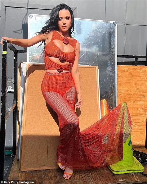 Katy Perry Stuns As She Shows Skin In Sexy Sheer Orange Number With