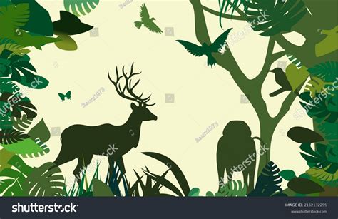 Deers Wildlife Green Plants Silhouettes Vector Stock Vector Royalty