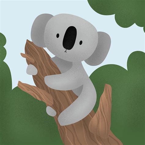 Cute Cartoon Character Koala Koala Is Sitting On A Tree Digital Art