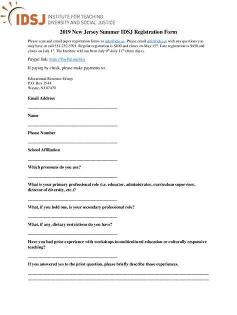 Fillable Online 2019 New Jersey Summer Idsj Registration Form Fax Email Print Pdffiller