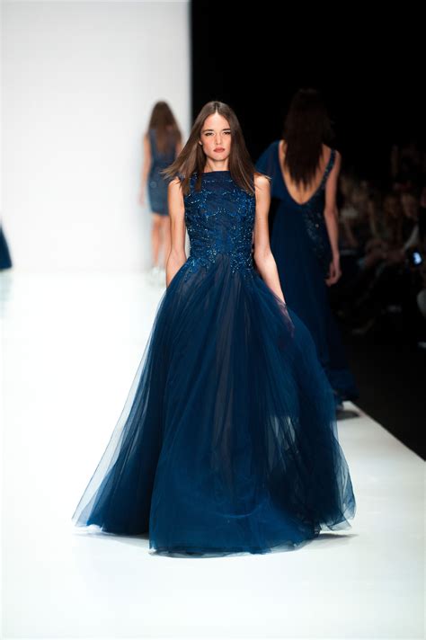 Ss15 Collection On The Runway Midnight Blue Evening Gown With