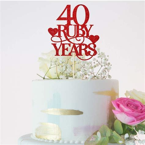 40 Ruby Years Cake Topperwedding Anniversary Red Glitter Party Decor