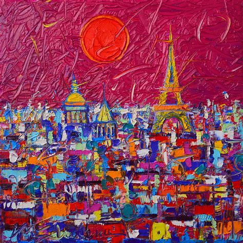 Paris Full Moon Abstract Cityscape Impasto Modern Impressionist Palette