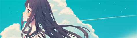 Wallpaper Sunlight Anime Girls Sky Clouds Blue Black Hair