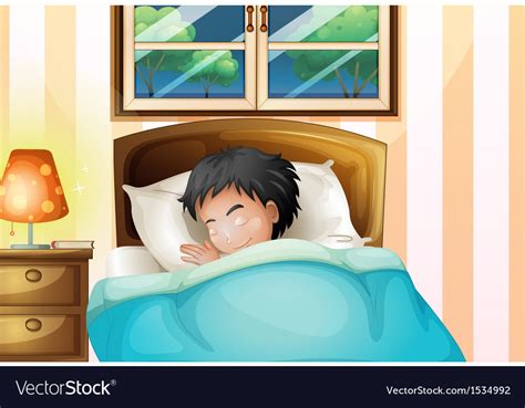 A Boy Sleeping Soundly In His Room Royalty Free Vector Image