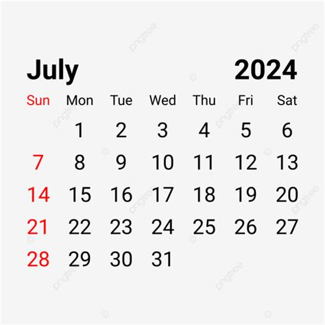 July Calendar July Calendar Png And Vector With