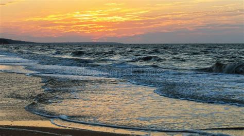 Sea Evening Landscape With A Setting Sun Behind The Horizon Stock Image