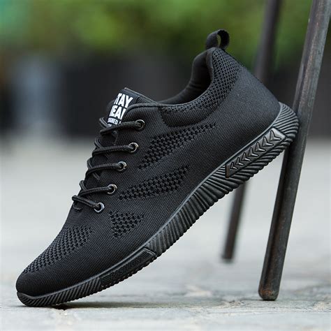 Fashion 2019 Spring Men Shoes All Black Lace Up Mesh Casual Shoes