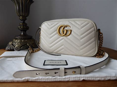 Gucci Gg Marmont Small Shoulder Camera Bag In Mystic White Matelassé