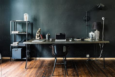 Dark Home Office With Black Walls By Aleksandar Novoselski