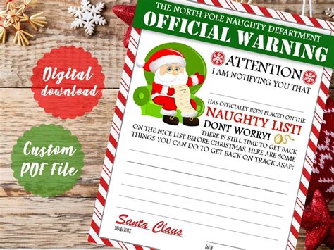 Santa Warning Letter Printable Pdf Naughty Behavior Santa Etsy France