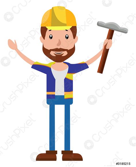 Cartoon Construction Worker Holding A Hammer Illustration Vector On