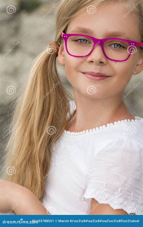Portrait Of A Cute Little Girl In Glasses Stock Image Image Of Face
