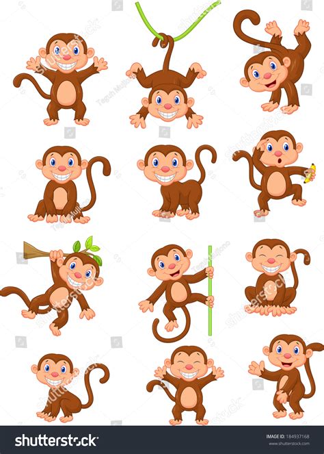 Happy Monkey Cartoon Collection Set Stock Vector Illustration 184937168