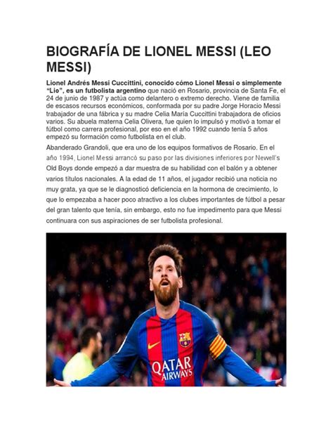 Biografía De Lionel Messi Pdf Lionel Messi Asociación De Futbol