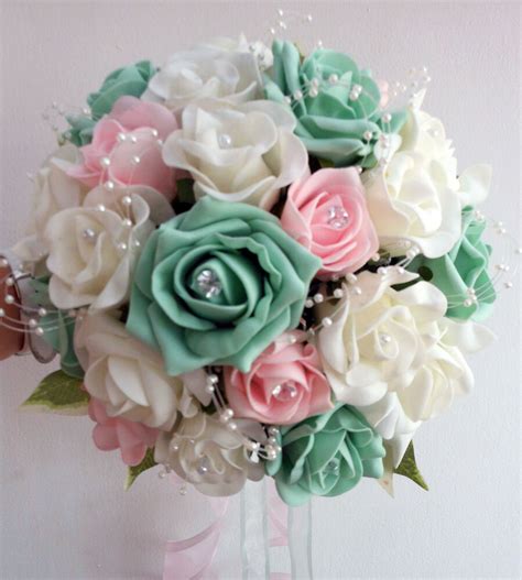Wedding Flowers Brides Bouquet Ivory And Pale Pink And Mint