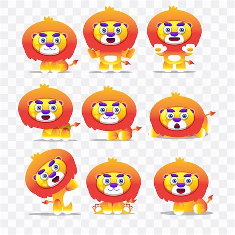 Premium Vector Lion Cartoon With Different Poses And Expressions