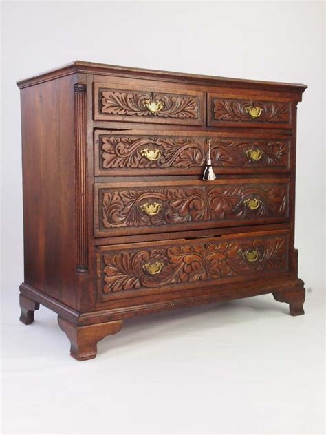 Antique Georgian Oak And Later Carved Chest Of Drawers For Sale