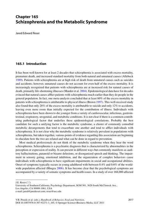 pdf schizophrenia and the metabolic syndrome