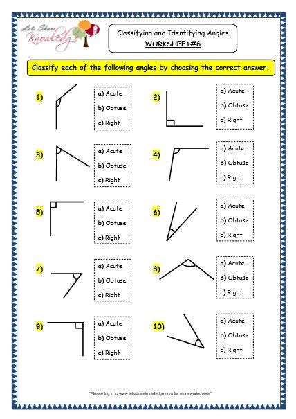 Types Of Angles Worksheets
