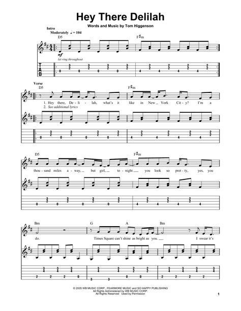 Hey There Delilah Guitar Chords Easy