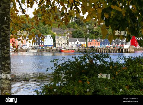 Colourful Houses By The Harbour And Sea At Tobermory Isle Of Mull In