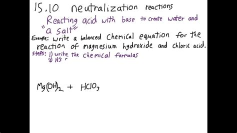 Writing Balanced Equations For Acid Base Neutralization Reactions Youtube