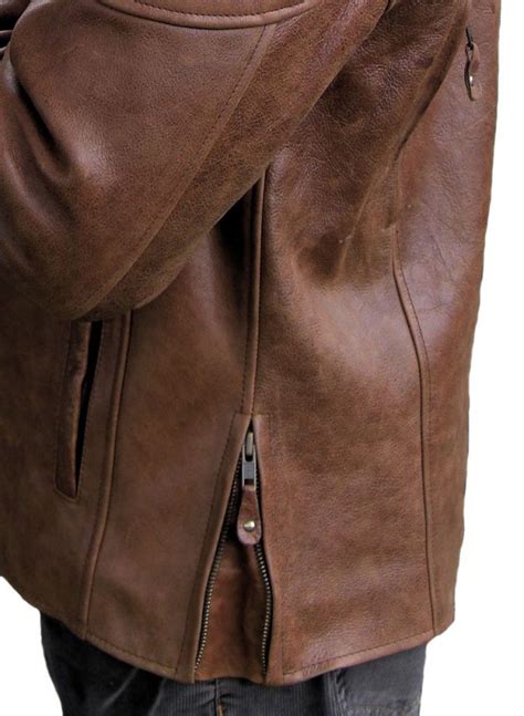 Mens Retro Brown Concealed Carry Buffalo Hide Leather Cafe Motorcycle