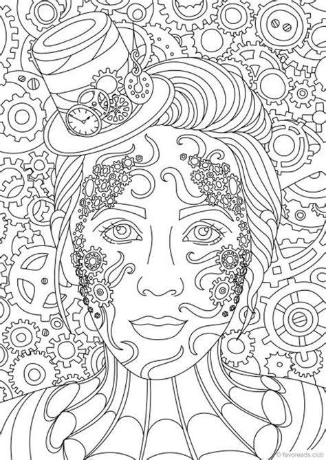 Steampunk Lady Printable Adult Coloring Page From Favoreads Etsy