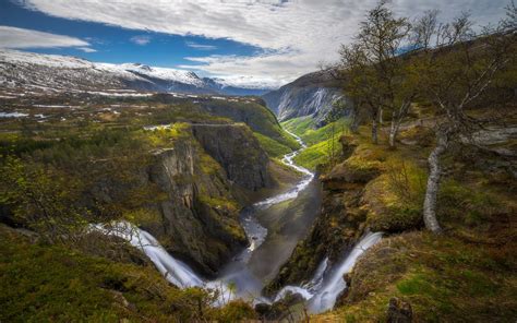 Wallpaper Trees Landscape Mountains Waterfall Nature Clouds