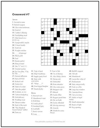 Crossword Puzzle Answers And Solutions Pdf Printitfree Crosswords