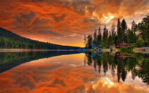 Reflection Of Houses On The Lake Hd Wallpaper Background Image