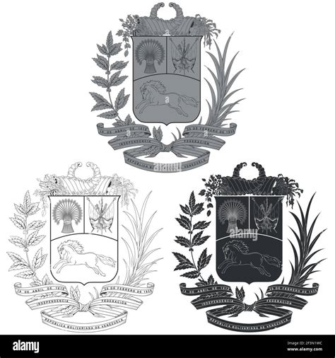diseño vectorial del escudo de armas de venezuela en tres estilos diferentes en blanco y negro