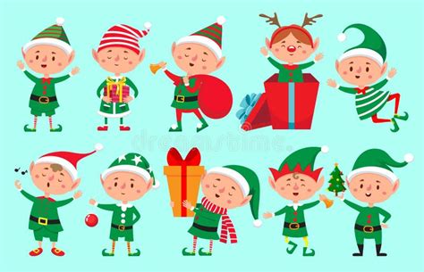 christmas elf character santa claus helpers cartoon cute dwarf elves fun characters vector