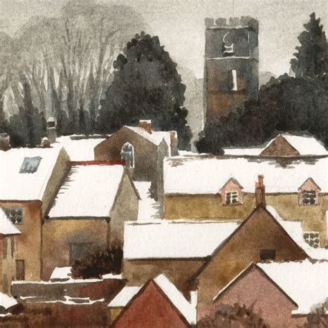English Village In Winter Watercolor Original By