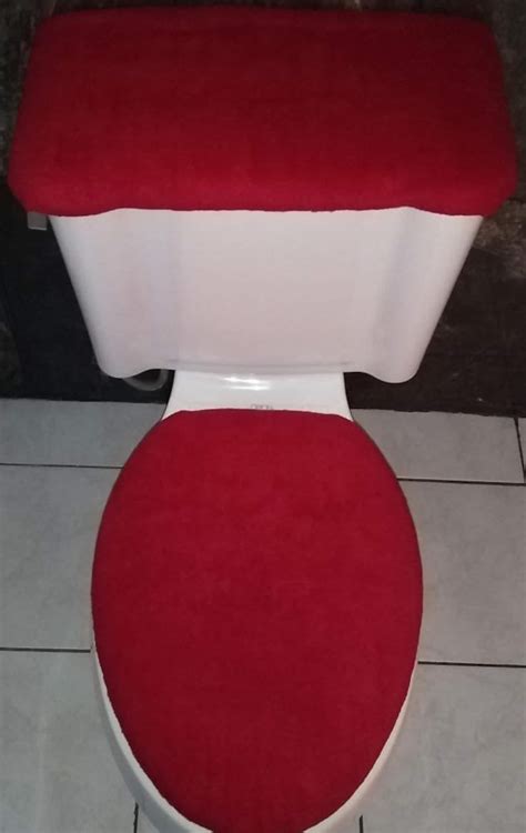 Solid Red Fleece Fabric Elongated Toilet Seat Lid And Tank Etsy