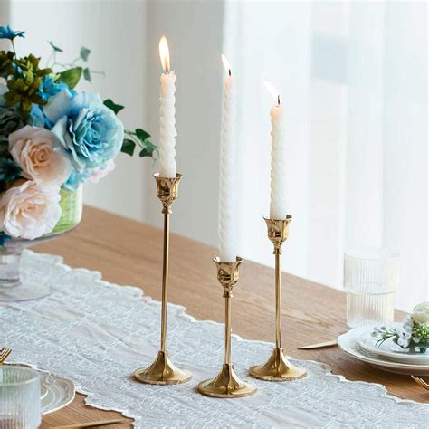 Nuptio Candlestick Holders Taper Candle Holders Set Of 3 Candle Stick Holders Set Brass Gold