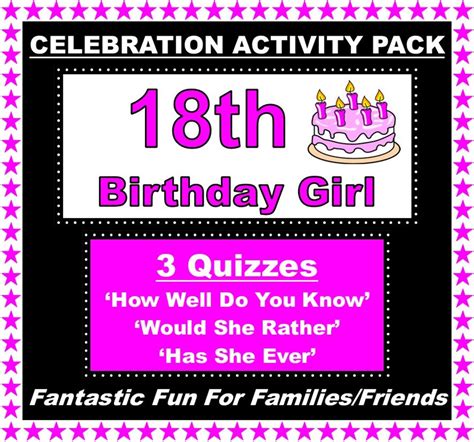 18th Birthday Girl Celebration Activity Pack 3 X Quizzes How Etsy Uk