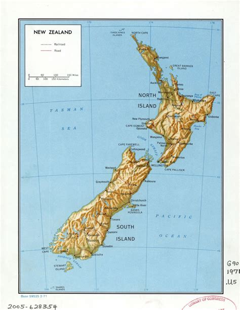 Large Detailed Political Map Of New Zealand With Relief Marks Of Roads