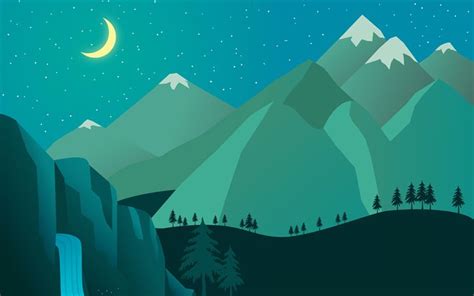Download Wallpapers 4k Mountains Waterfall Moon Nightscapes