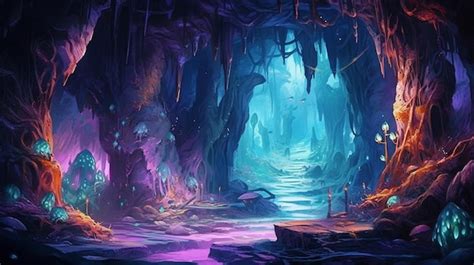 Premium Ai Image A Painting Of A Cave With A Waterfall And A