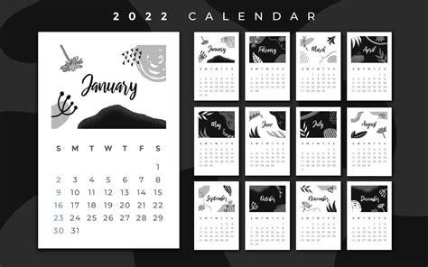 Descarga Vector De Diseño De Calendario 2022 En Blanco Y Negro