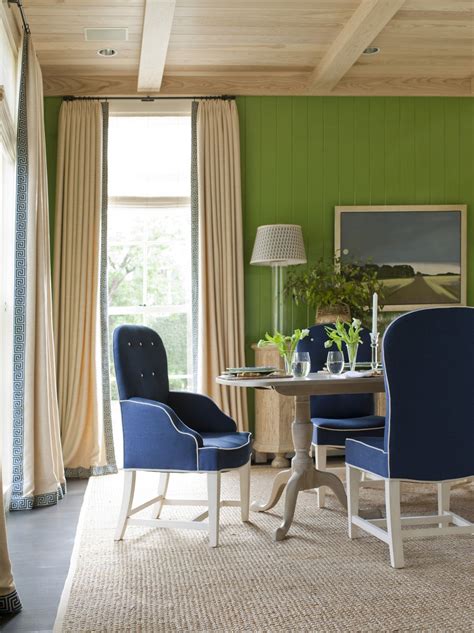 Preppy Dining Room with Green Painted Walls Dining Transitional Cape